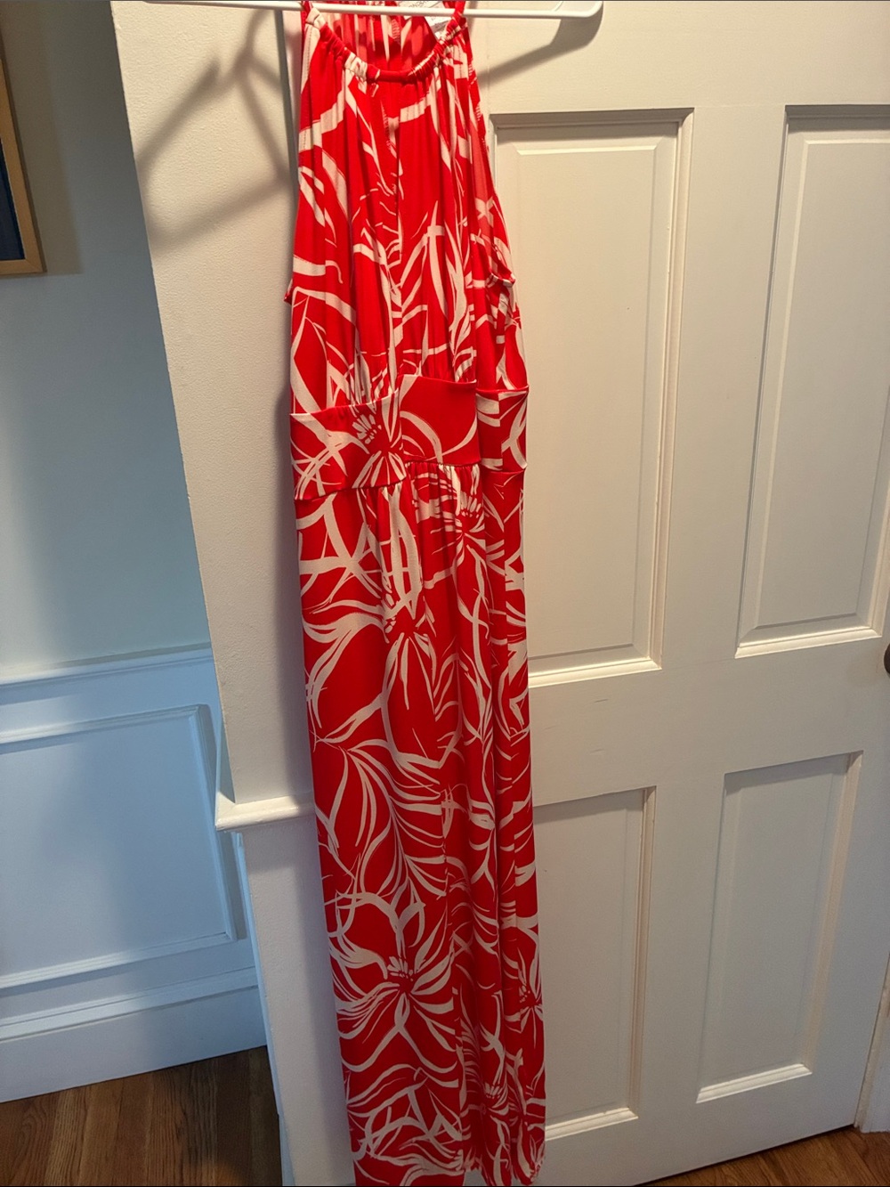 London Times Red and White Halter Maxi Dress